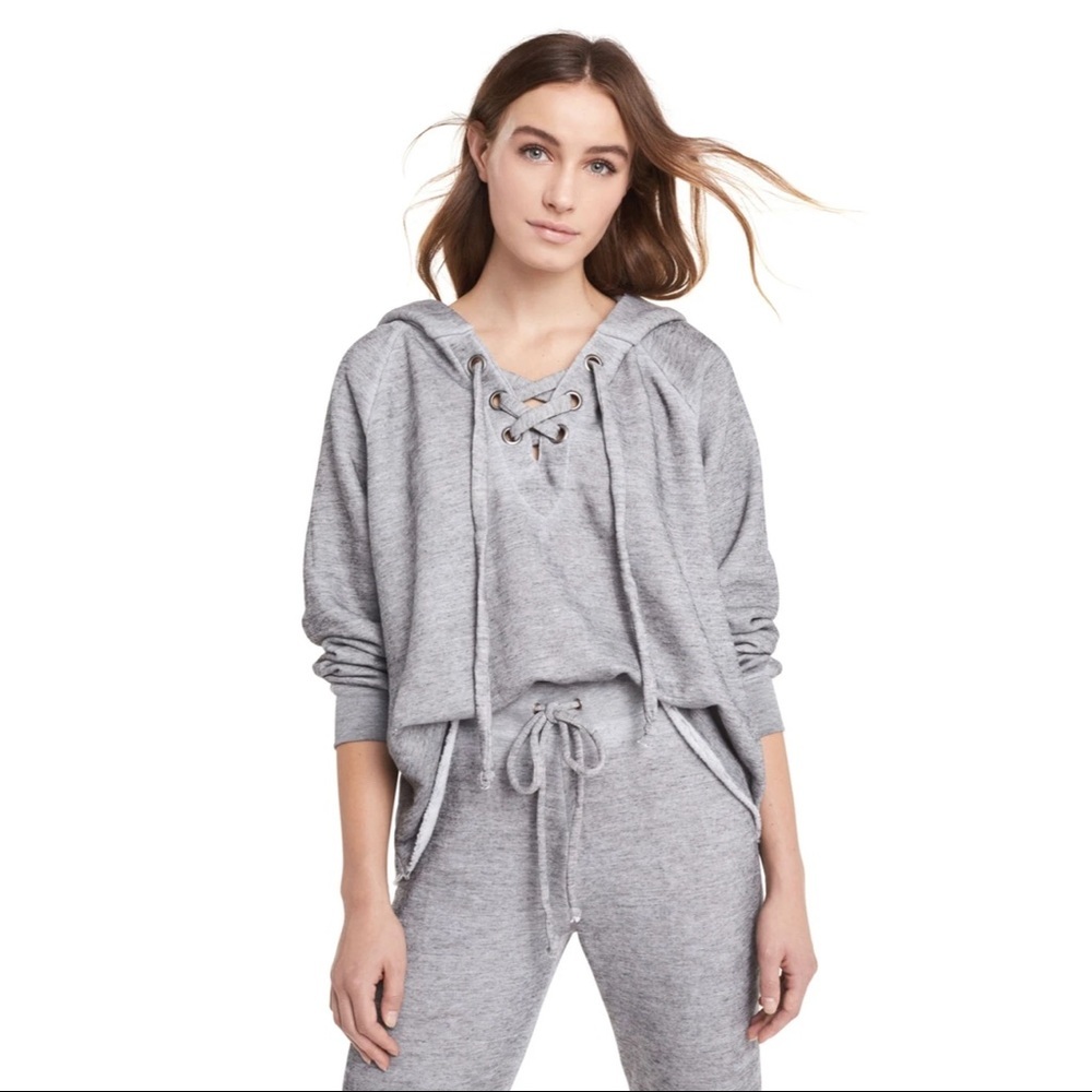 WILDFOX grey front tie lightweight sweater